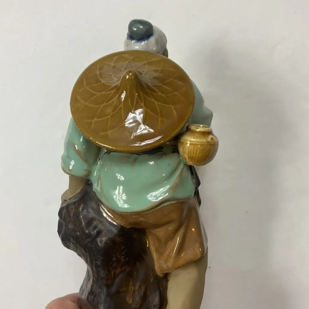 Vintage Mud Man Figurine Fisherman China Ornament